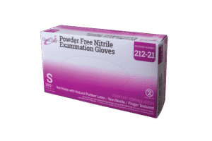 Box of small powder-free nitrile examination gloves.