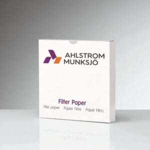 Box of Ahlstrom-Munksjö filter paper on a grey background.