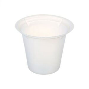 A plain white plastic cup with a smooth surface.