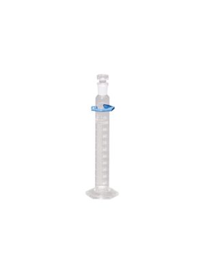 A clear graduated plastic syringe with a blue ring near the top.